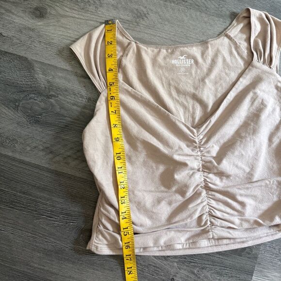 Hollister V Neck Crop Top Taupe Tan XL Cotton Minimalist - Picture 8 of 10